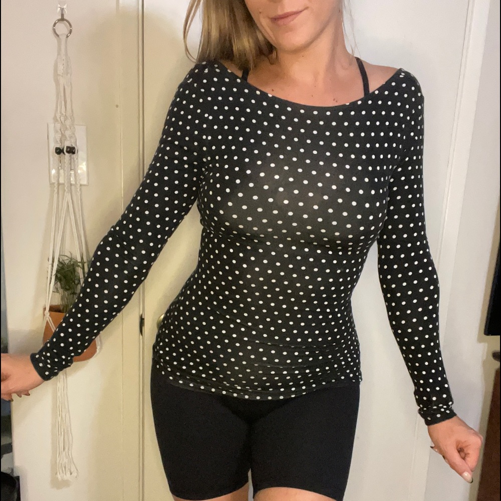 Polka dot fitted soft low back long sleep top
